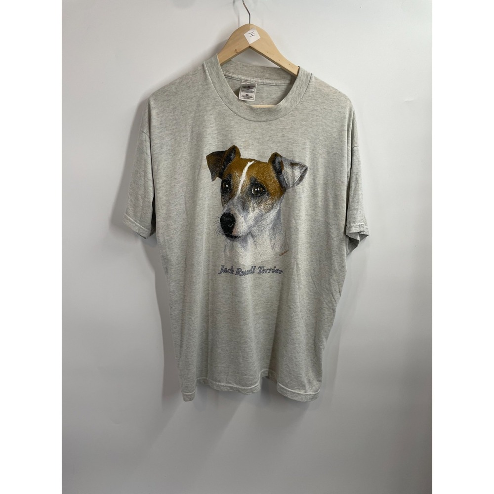 Vintage 90s Fruit Of The Loom Best Jack Russell Dog Graphic T-Shirt Gray Size XL